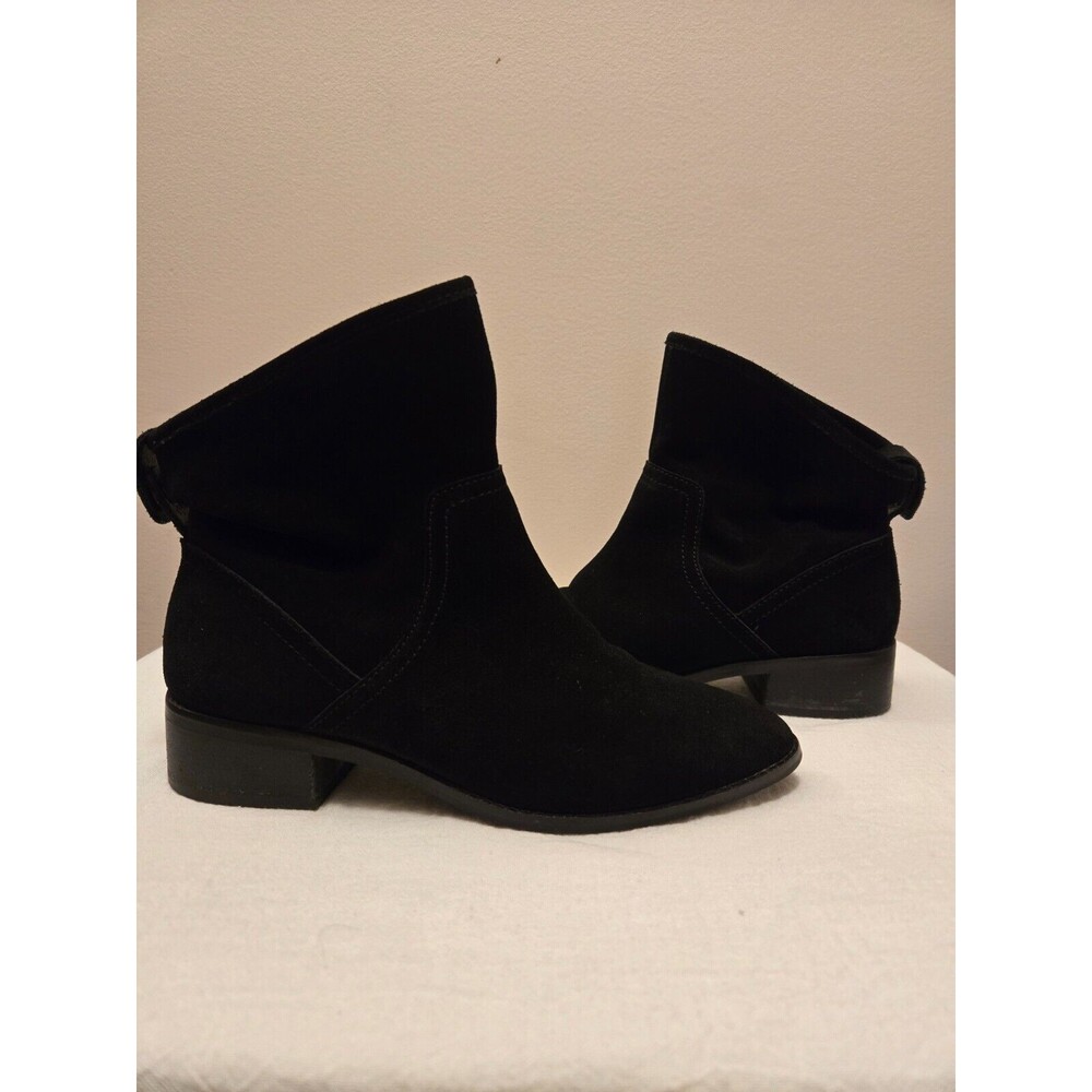 Lucky Brand Womens Black Lollin Stacked Heel Leather Booties 6M
